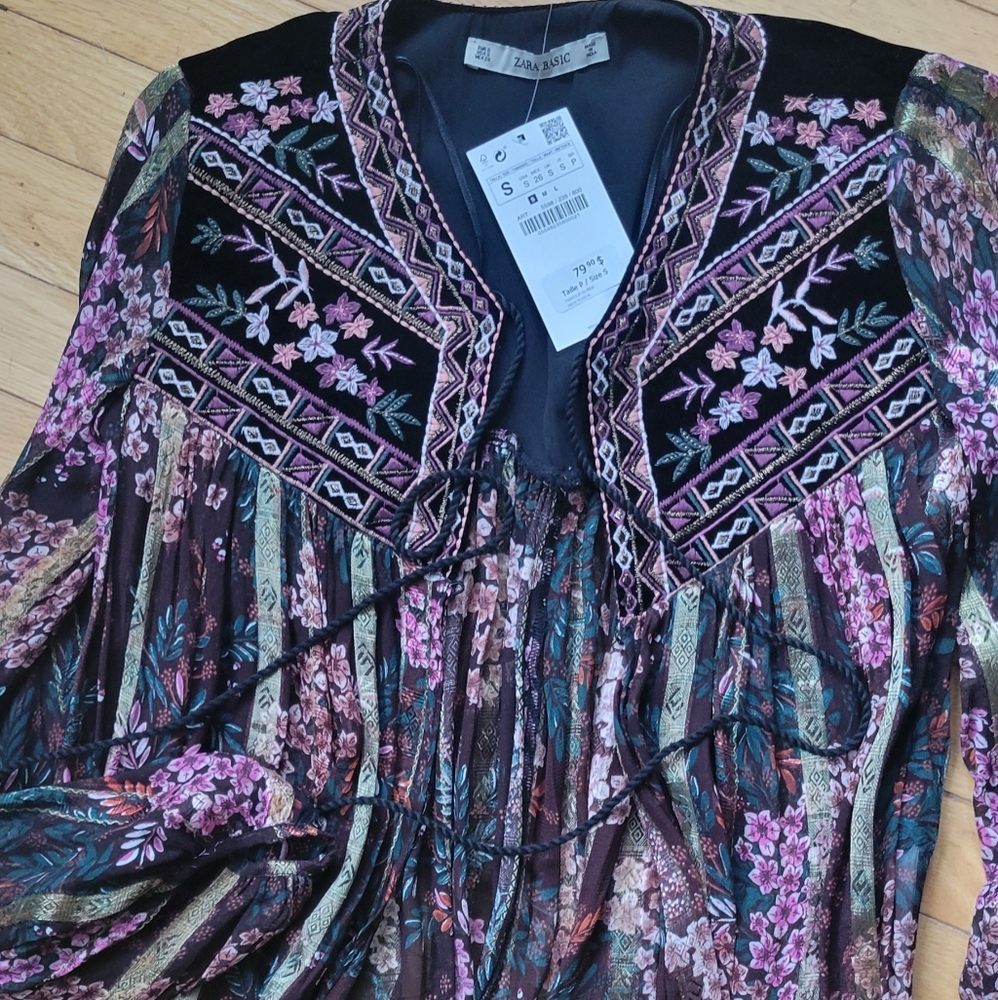 Zara embroidered velvet jacket